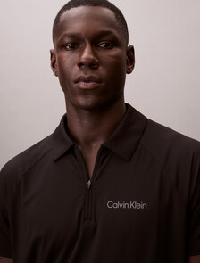 Zip Pique Sport Polo Shirt, Black, hi-res