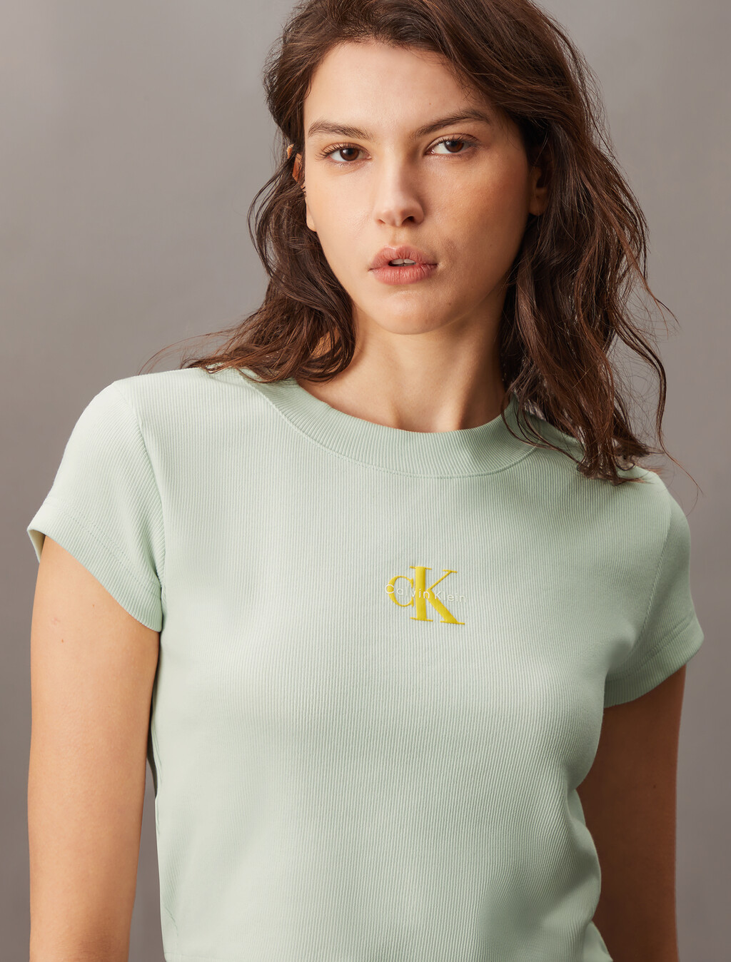 Slim Cropped Monogram T-shirt, Sprout Green, hi-res