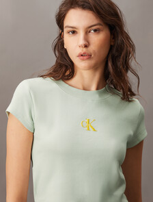Slim Cropped Monogram T-shirt, Sprout Green, hi-res