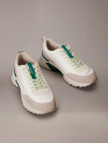 Suede and Nylon Runner Trainers, Bright White/Galapagos Green, hi-res
