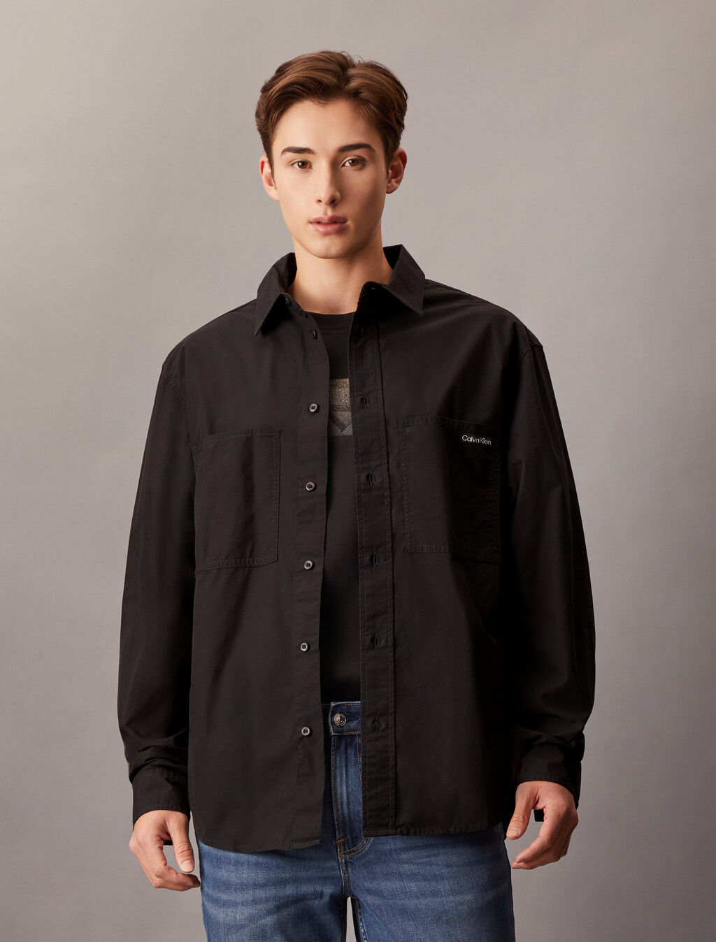 Relaxed Cotton Poplin Shirt, Ck Black, hi-res
