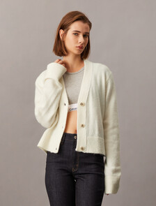 Plush Wool Blend Cardigan, Ivory, hi-res