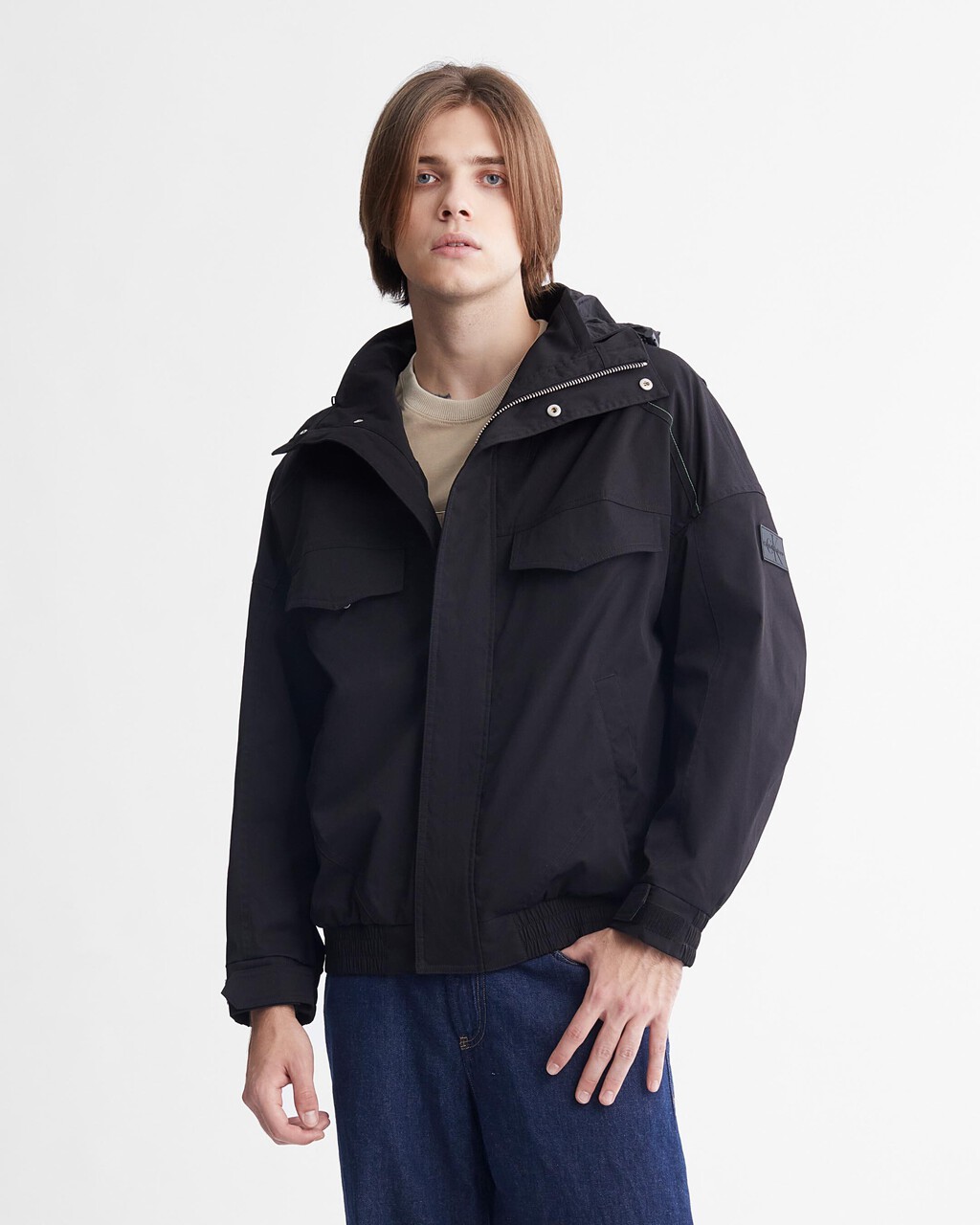 Recycled Field Jacket With Retractable Hood, Ck Black, hi-res