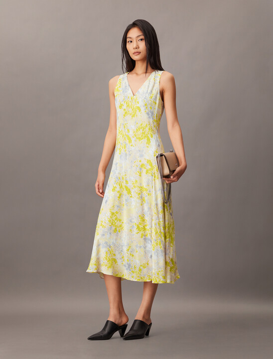 Abstract Print Ecovero V Neck Dress