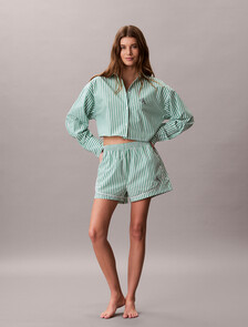 Cropped Cotton Poplin Pyjama Top, PENNY STRIPE MARDI GRAS GREEN, hi-res