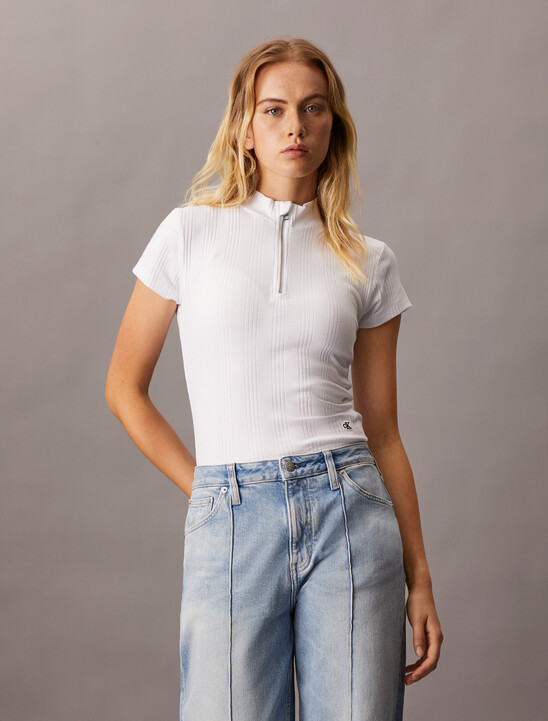 Variegated Rib Knit Half Zip Top