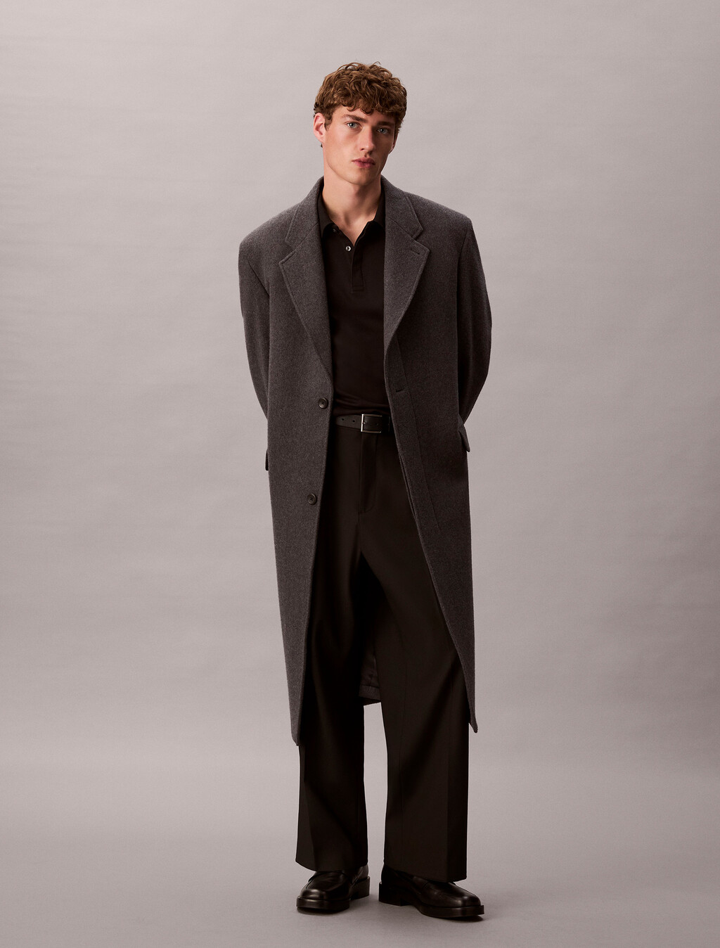 Luxe Cotton Long Sleeve Polo, Black, hi-res