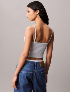 Woven CK Monogram Label Rib Knit Camisole, BC06 Grey Heather, hi-res