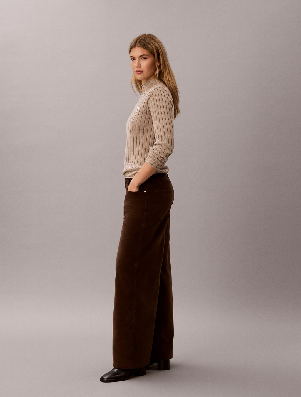 Corduroy Wide Leg Trousers, Brown Cork, hi-res