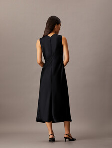 Essentials Satin Sleeveless V Neck Dress, Black Beauty, hi-res