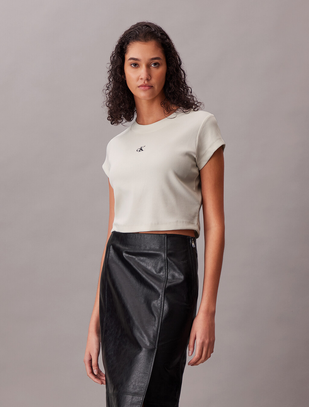 CK Logo Rib Knit Baby Tee, Ivory, hi-res