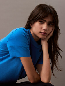 Silk Touch Mockneck Tee, Halogen Blue, hi-res