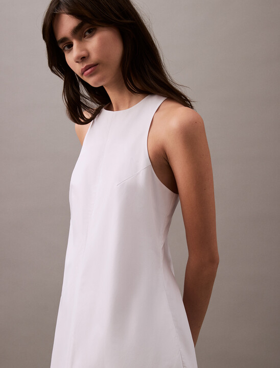 Cotton Poplin Box Pleat Midi Dress