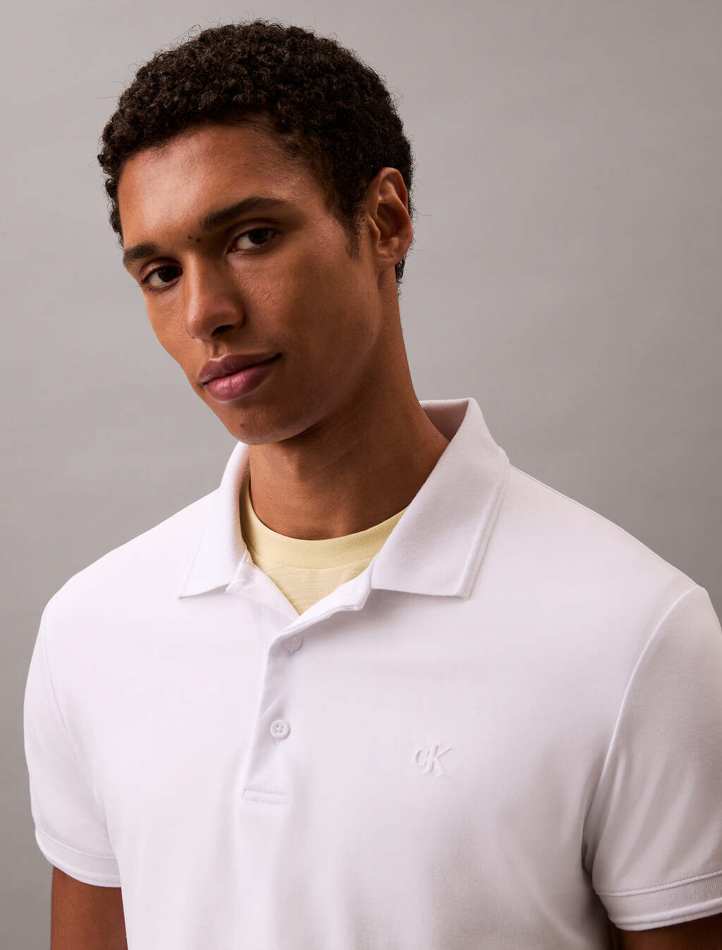 Embossed Monogram Tipped Polo, Brilliant White, hi-res