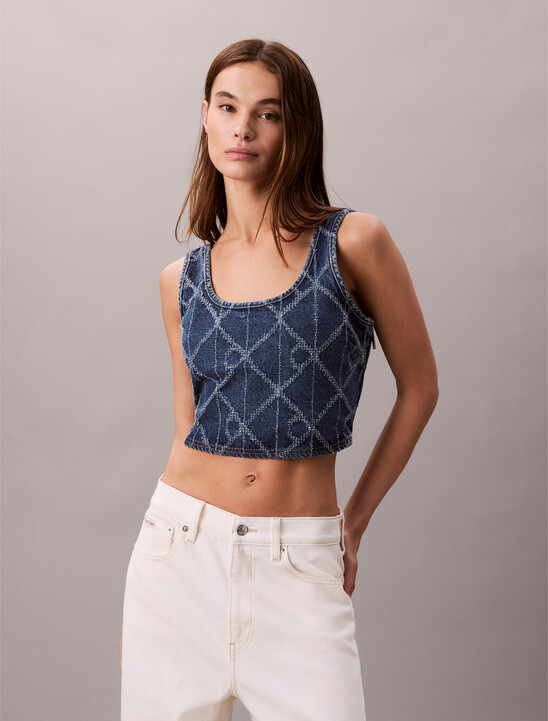 Denim Allover Monogram Cropped Tank Top