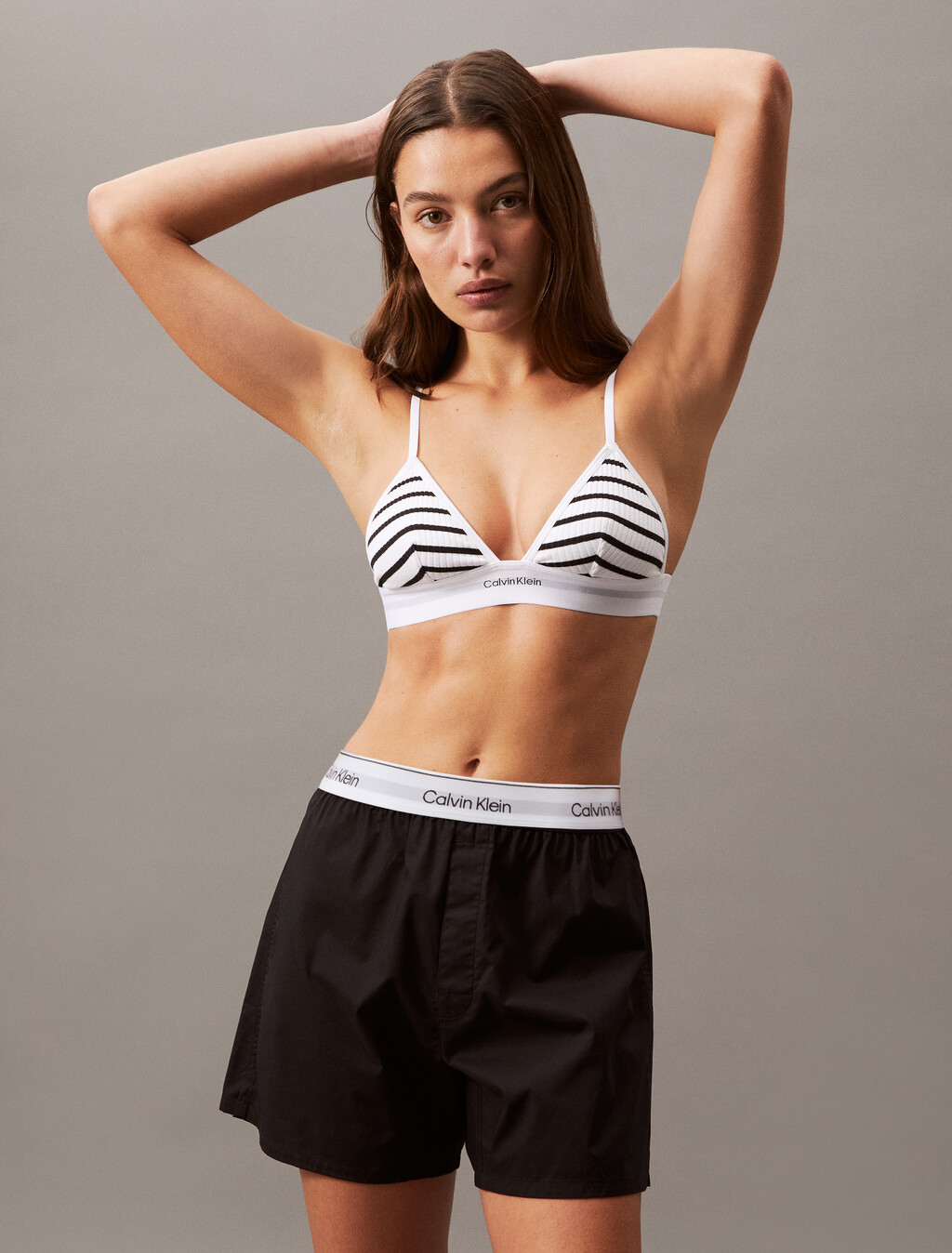 Cotton Modal Stretch Rib Lightly Lined Triangle Bra, Leader Stripe+White, hi-res