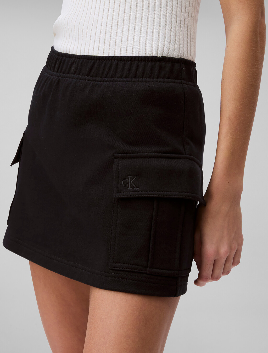 Cotton Terry Cargo Mini Skirt, Black, hi-res
