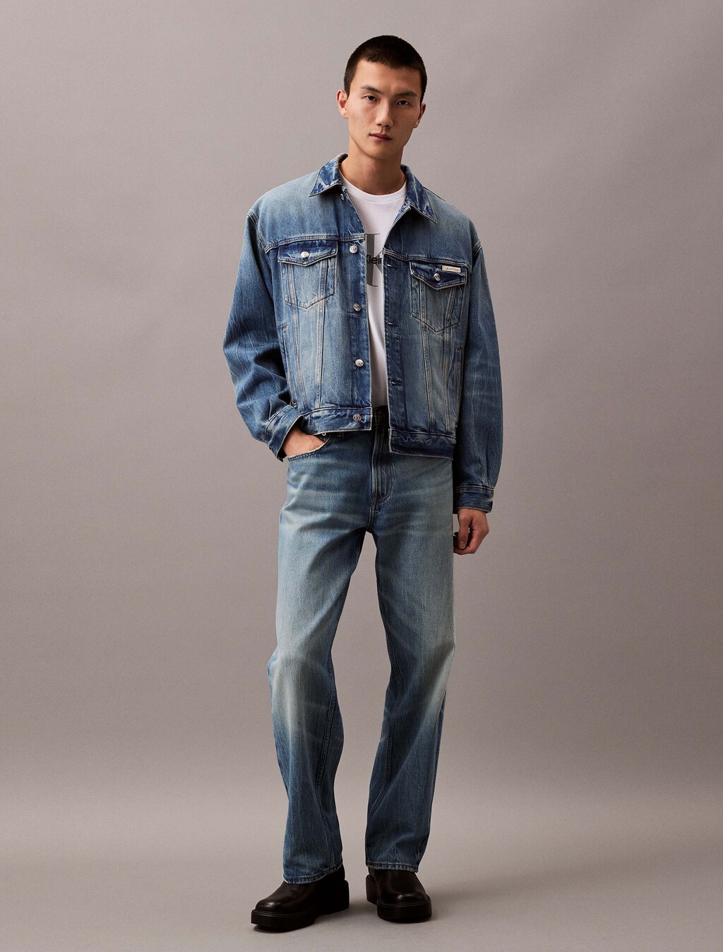 90s Denim Trucker Jacket, AURORA, hi-res