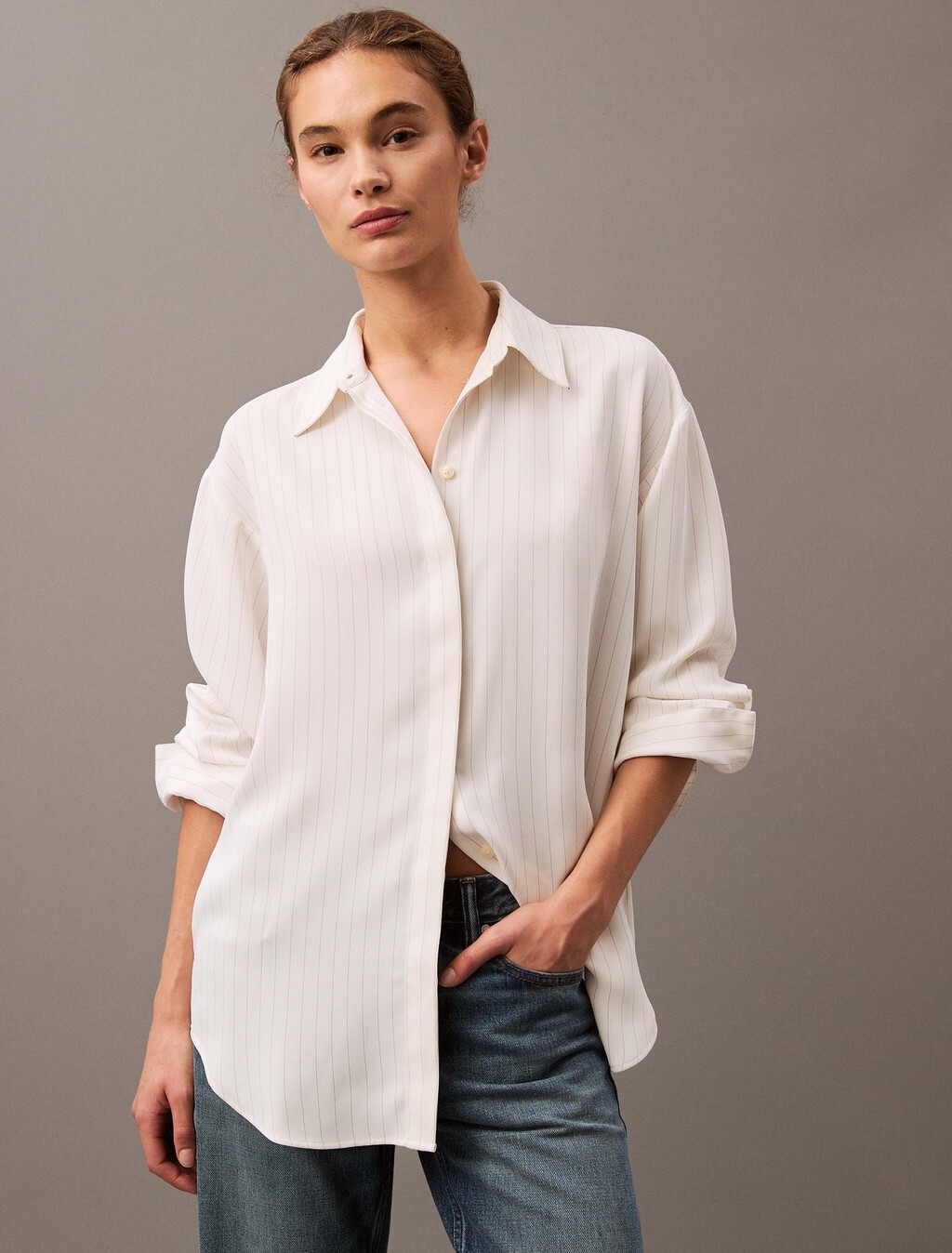 Rayon Blend Relaxed Shirt, CSW24F_P005_1_Sugar Swizzle (Fine Stripe), hi-res