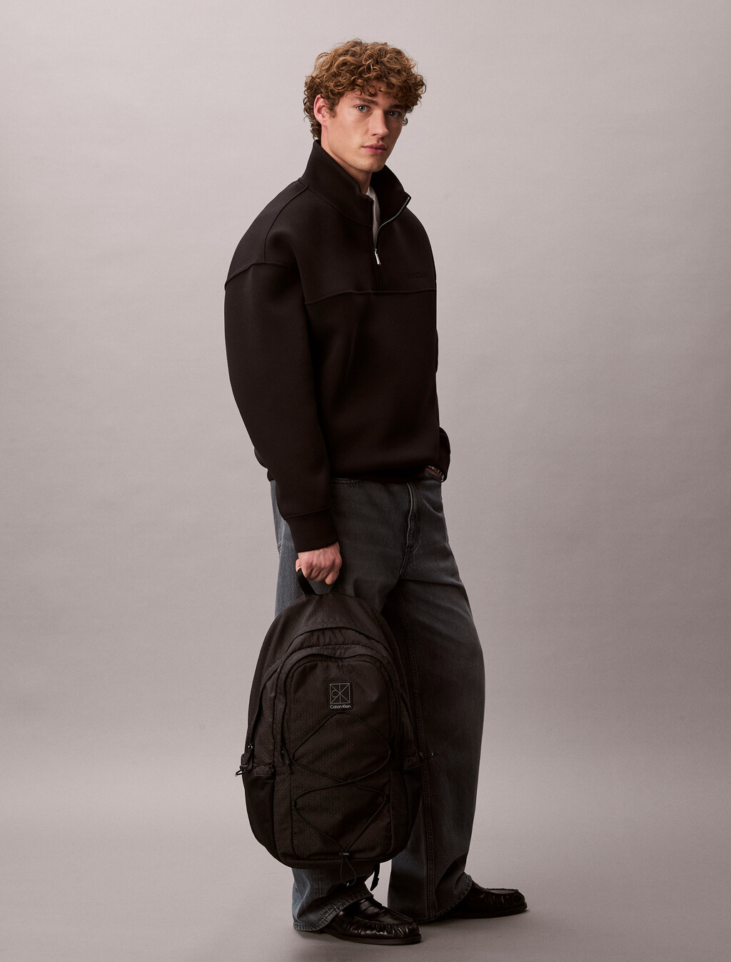 Water-Repellent Ripstop Logo Backpack, Black, hi-res