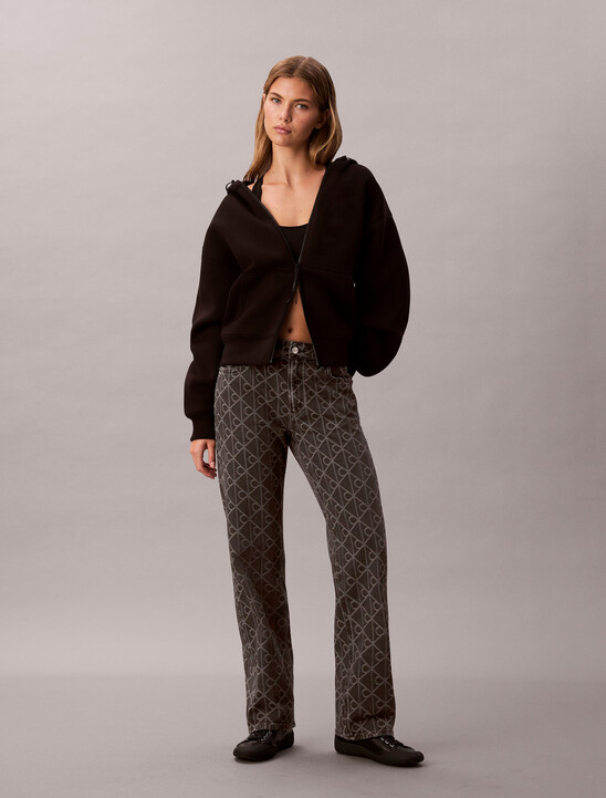 90s Straight Black Emblem Jacquard Jeans