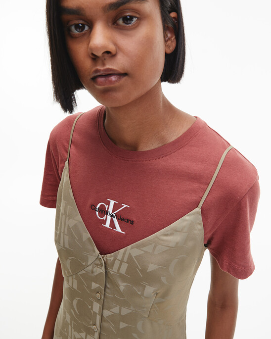 MONOGRAM BUTTON THROUGH SLIP DRESS