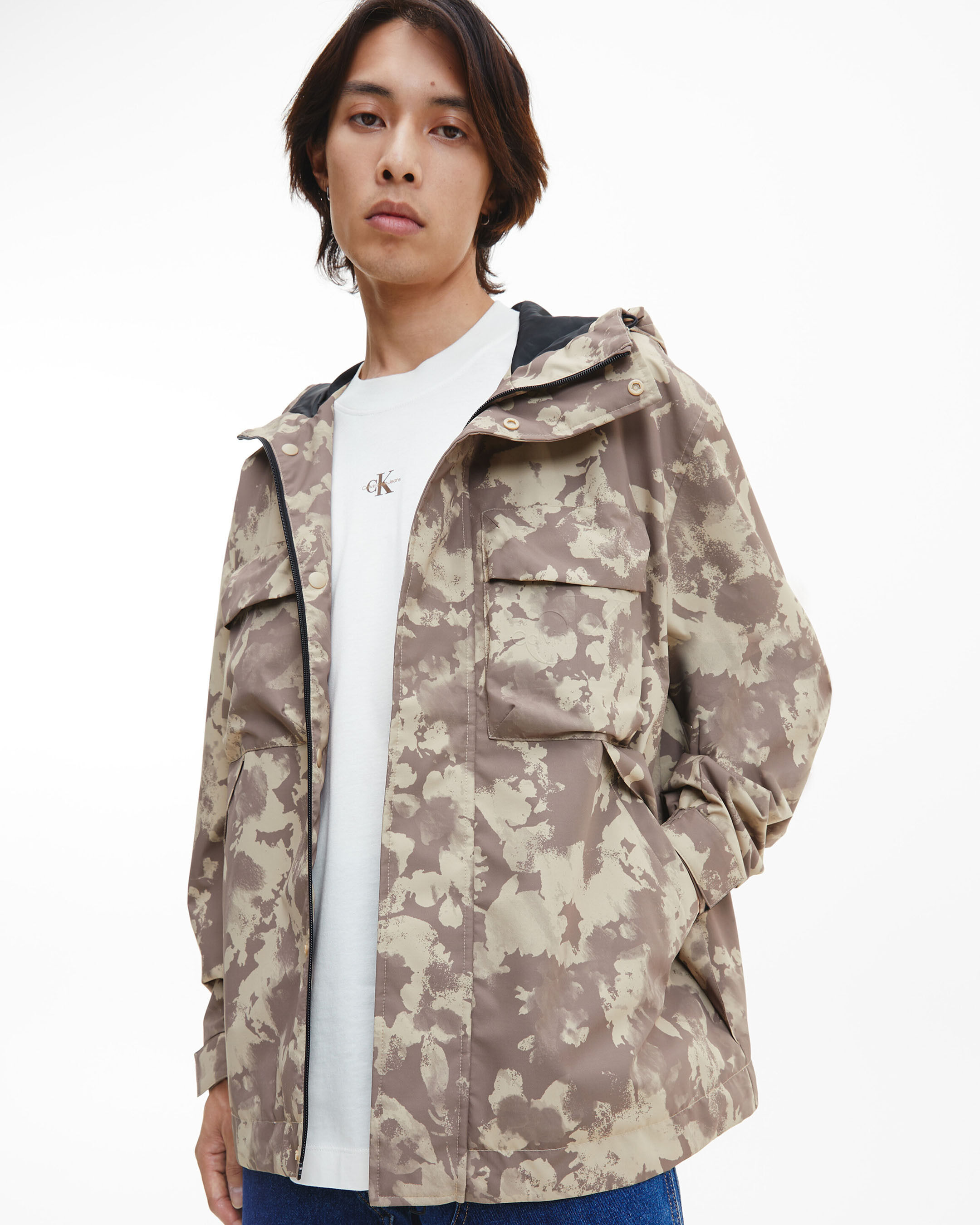 Recycled Polyester Hooded Windbreaker brown Calvin Klein Singapore