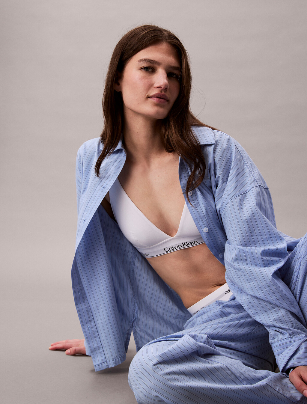 Cotton Poplin Regular Shirt, 19471 TRAIL STRIPE+FROZEN FJORD, hi-res