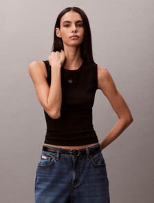 Monogram Label Cutout Tank Top, Black, hi-res