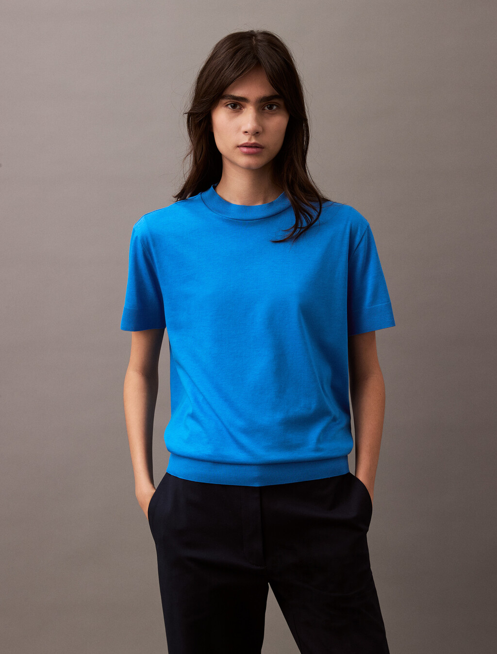 Silk Touch Mockneck Tee, Halogen Blue, hi-res
