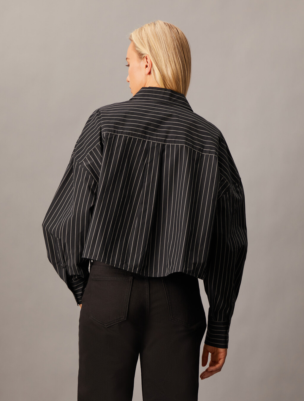 Cropped Stripe Shirt, Ck Black, hi-res