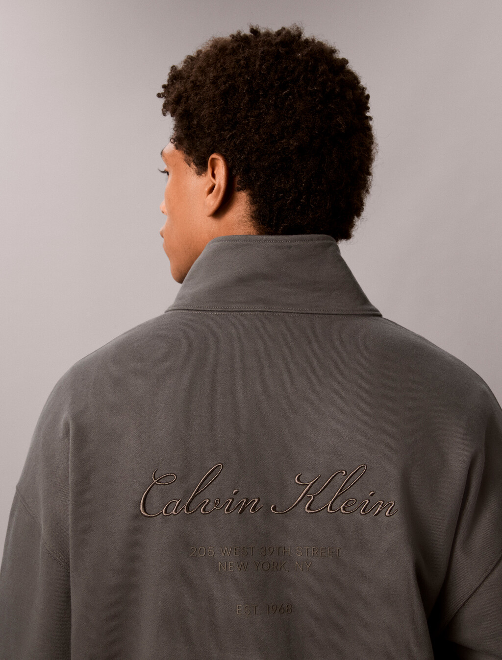 Relaxed Graphic Logo Quarter Zip Sweatshirt, Volcanic Ash, hi-res