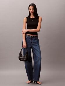 Monogram Label Cutout Tank Top, Black, hi-res