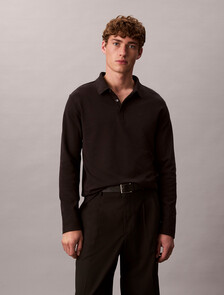 Luxe Cotton Long Sleeve Polo, Black, hi-res