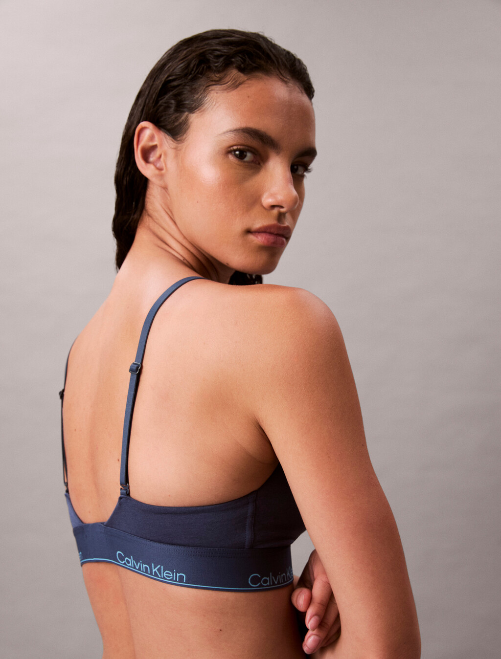 Lightly Lined Triangle Bralette - Icon Cotton Modal, Dark Denim, hi-res