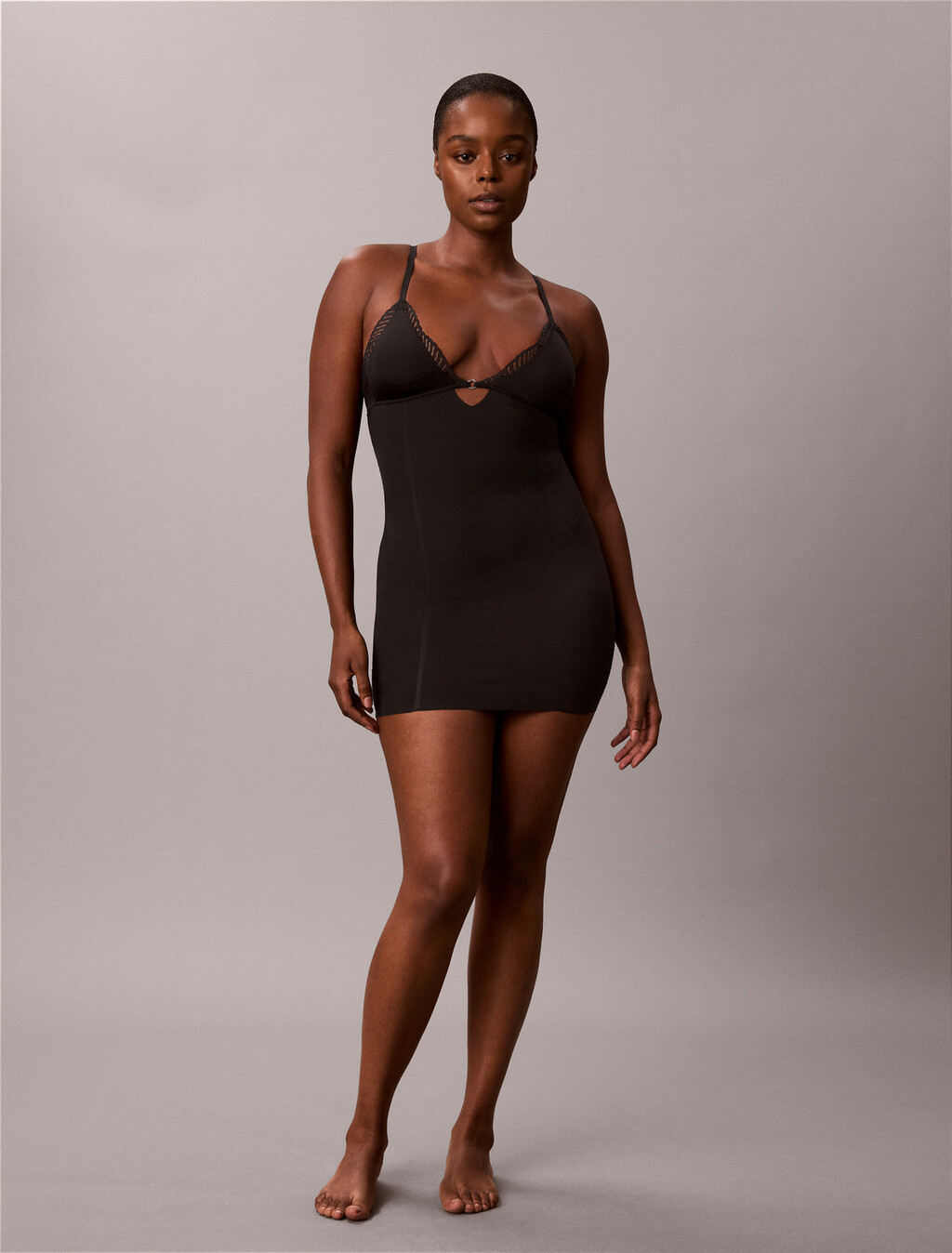 Lace Trim Slip, Black, hi-res