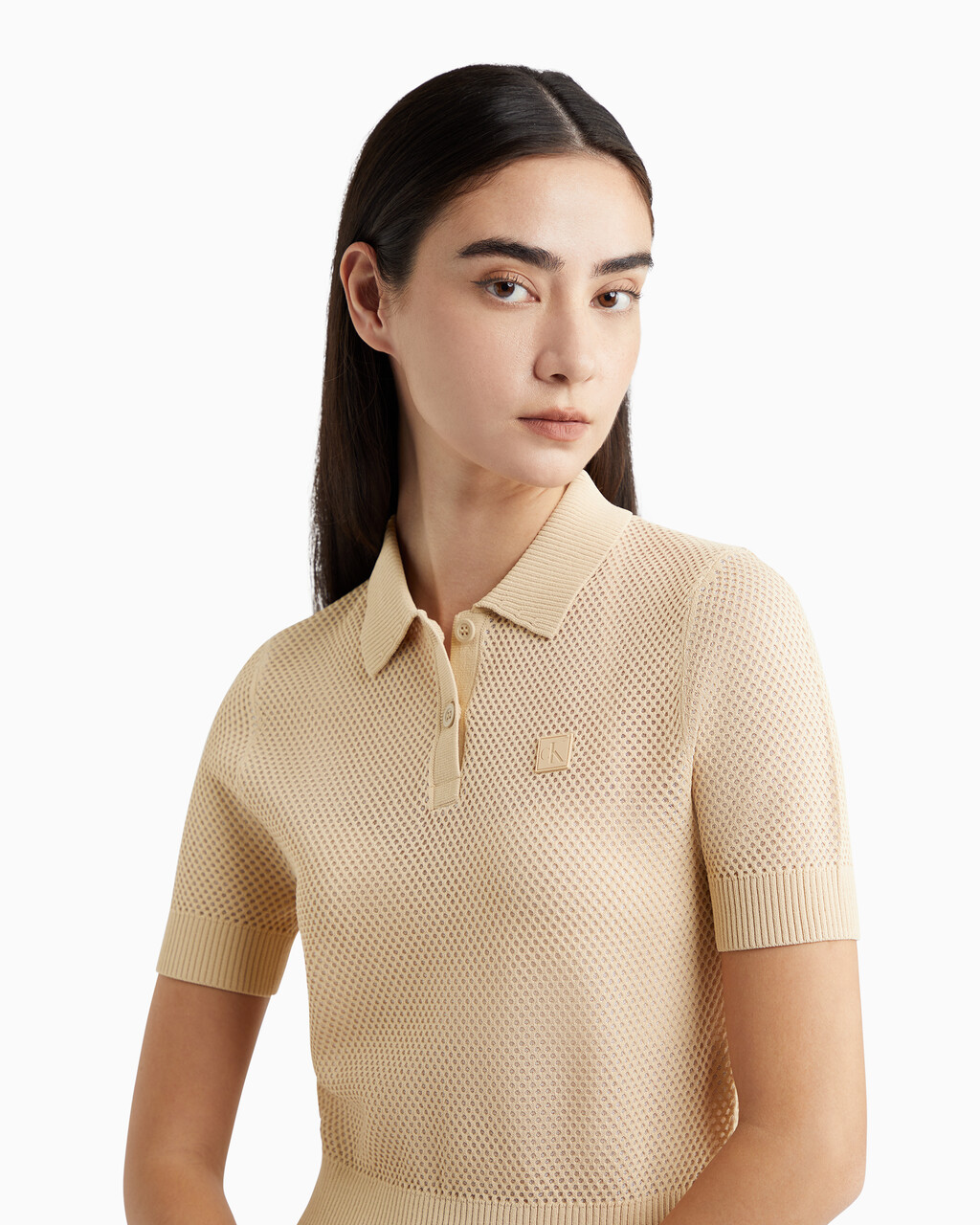 Second Skin Open Knit Polo brown Calvin Klein Singapore