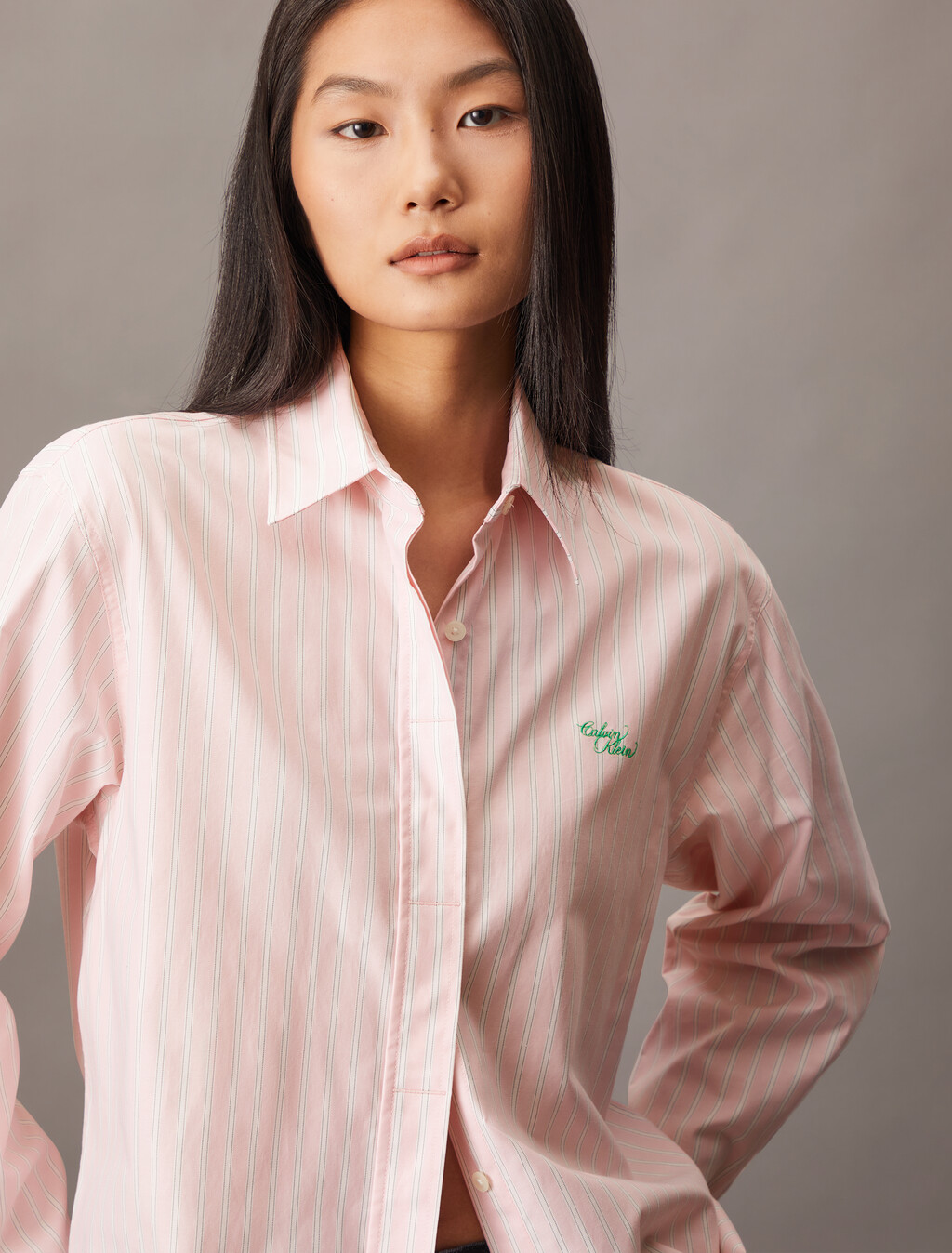 Stripe Relaxed Button-Down Shirt, Powder Pink, hi-res
