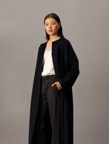 Cashmere Wool Blend Collarless Wrap Coat, Black Beauty, hi-res
