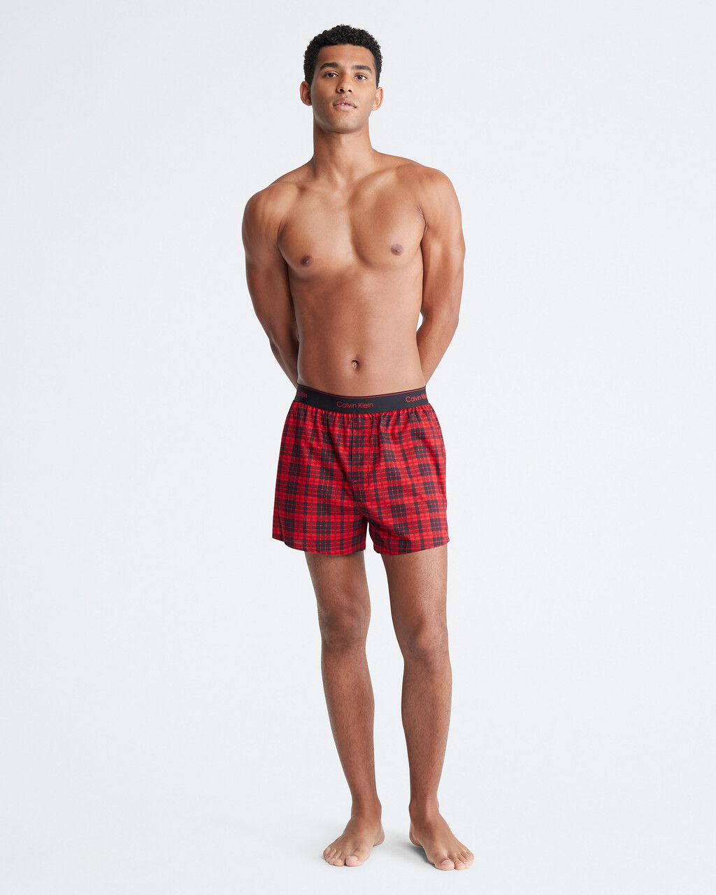 Modern Cotton Holiday Slim Boxer, SCOTTISH PLAID_ROUGE/SUNDRIED TOMATO, hi-res