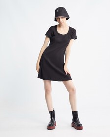 Logo Tape Rib Knit Body Stretch T-Shirt Dress, Ck Black, hi-res