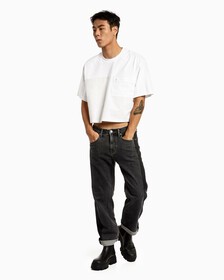 90s Straight Two Tone Black Jeans, Washed Black Blocked, hi-res