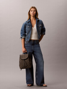 Emblem Logo Jacquard Flap Backpack, LOTUS BEIGE / BLACK AOP, hi-res