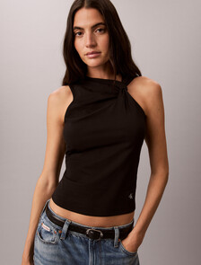 Cotton Stretch Sensual Tank Top, Black, hi-res