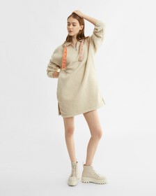 MIX MEDIA SHERPA FLEECE RELAXED SWEATSHIRT DRESS, Eggshell, hi-res