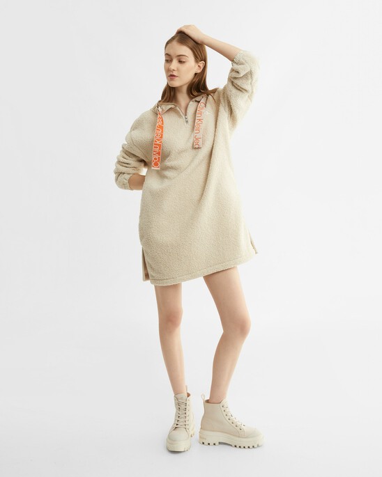 MIX MEDIA SHERPA FLEECE RELAXED SWEATSHIRT DRESS