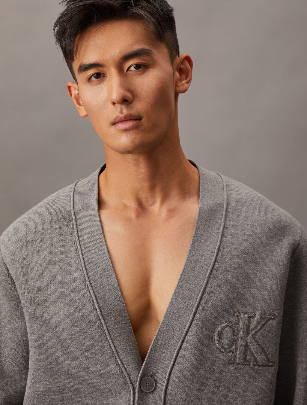 Varsity Knit Cardigan, B30 Grey Heather, hi-res