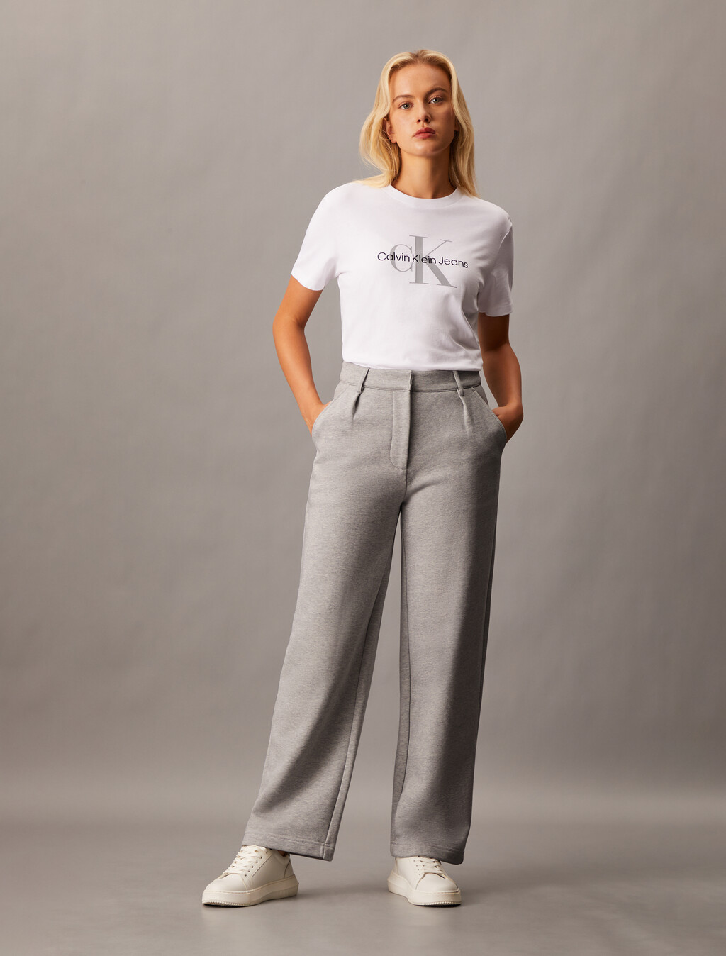 Cotton Terry Wide Leg Pants, Light Grey Heather, hi-res