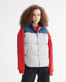 YEAR OF THE RABBIT COLOR BLOCK PUFFER VEST, ANTARCTICA, hi-res