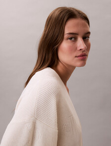 CK Emblem Knit Cardigan, Ivory, hi-res